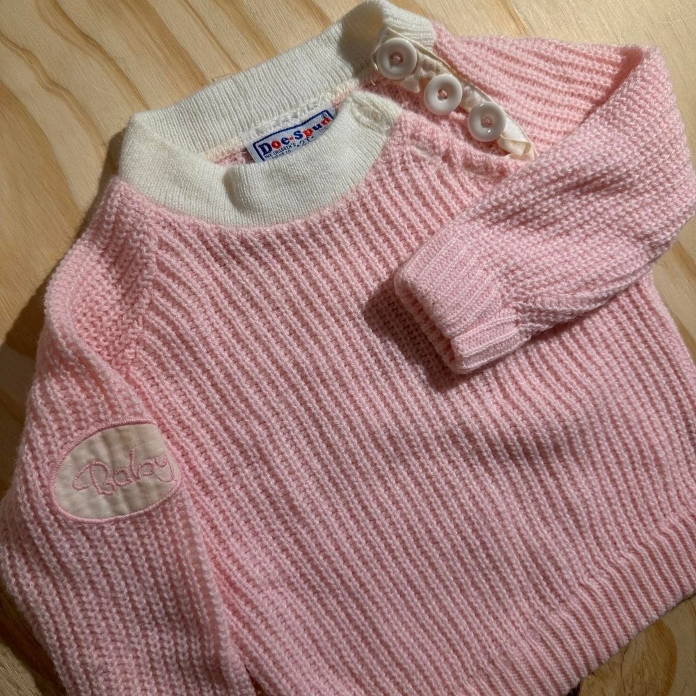 Vintage Doe Spun Pink ribbed knit sweater with baby patch